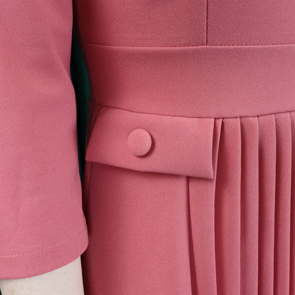 Elegant Office Dresses for Woman O Neck Three Quarter Sleeve Pleated Mid Calf Formal Ladies Business Work Wear Dress Midi Cloth