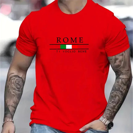 Simple Roman Letters T Shirts For Men Summer Fashion Short Sleeve 3D Italian Flag Printed T-shirts Loose Trend Streetwear Tees