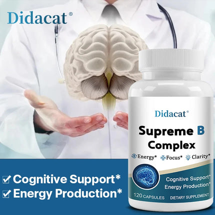 Vitamin B Complex Capsules, Daily Essential B Vitamin Supplement for Energy Mood Cognitive Nervous System & Immune Wellness