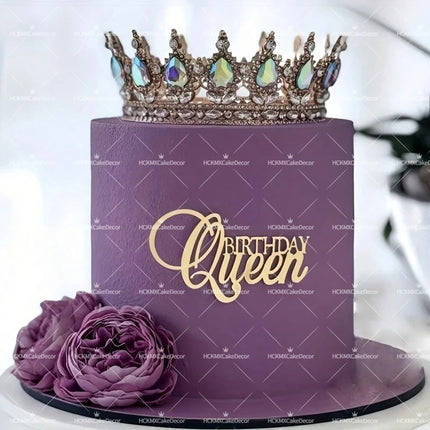 3pcs Birthday Princess Queen Acrylic Cake Topper Gold Silver Mirror Cake Insert Happy Birthday Cake Decoration for Women