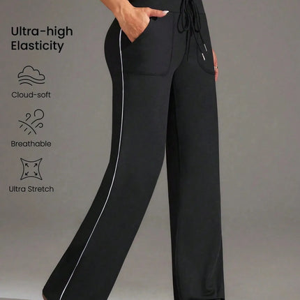 High Waist Straight Leg Casual Wide Leg Pants Side Stripe Sports Loose Slimming Yoga Trousers European Style