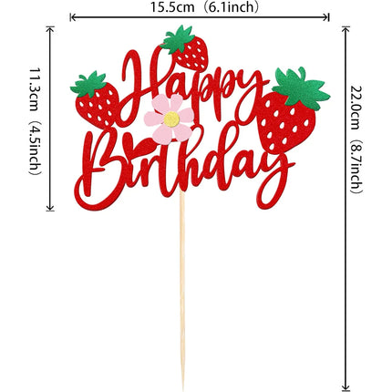 Strawberry Cake Topper Flags Happy Birthday Decoration Cupcake Toppers Kids 1st Birthday Party Baby Shower Cake Baking Decor