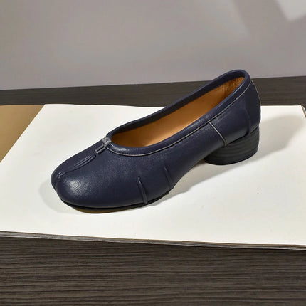 Womens Genuine leather Roundtoe midheel shoes With pleats Tibi Splittoe shoes  Sheepskin ballet flats 3cm heel height