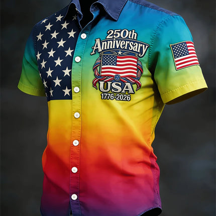 2026 New America 250th Anniversary Hawaiian Shirt Men USA Flag 1776–2026 Shirt American Independence Day Apparel Fourth Of July