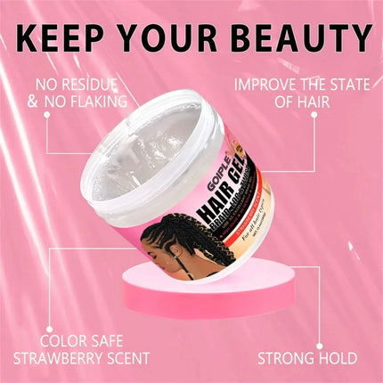 Extreme Hold Hair Gel Strawberry Non-Sticky Hair Wax,All Day Styling Braid Gel for Smooth Out Edges and Frizz with Comb Nightcap