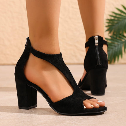 Women Sandals 2026 New Summer Fish Mouth Sandals Women Back Zipper Sexy Solid Color Comfortable High Heels Shoes for Women
