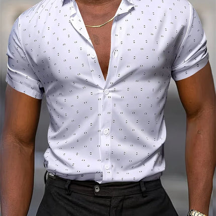Summer Men's Short-Sleeve Shirt, Polka Dot Print, Wrinkle-Resistant, Business Casual Shirt, Ice Silk, Versatile and Popular Top