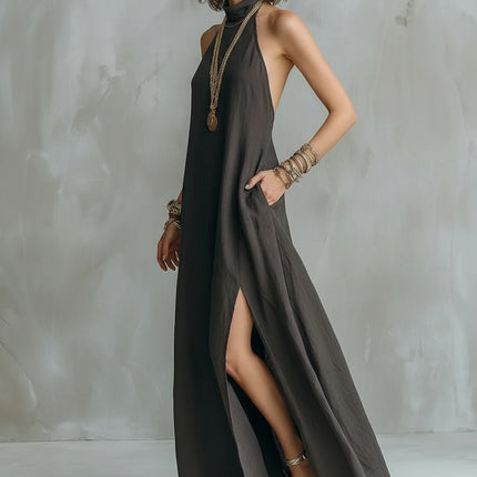 Women Halter Sleeveless Loose‑Fit Flowing Long Maxi Dress Bohemian Outdoor Holiday Party Clothing