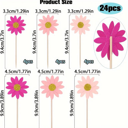 24pcs Daisy Themed Party Supplies Mixed with Flowers Perfect for Decorating Cupcakes Toothpicks and Birthday Celebrations