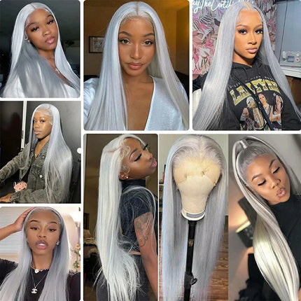 Silver Grey 13x4 Hd Lace Frontal Wig Remy Human Hair Grey Colored Straight Lace Front Wigs For Women Brazilian Glueless Wig Sale