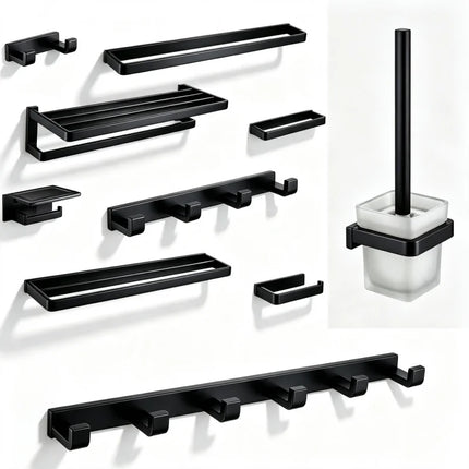 Matt Black 304Stainless Steel 2/4/6 Hook Toilet Brush Holder Toilet Paper Holder Towel Bar Rail Rack Hanger Hook Hardware Set