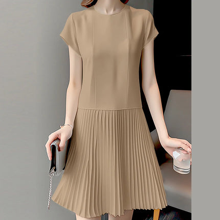ZANZEA Women Pleated Long Dress Summer Elegant Short Sleeve Vestidos 2024 Solid A Line Midi Dresses Casual Round Neck Short Robe