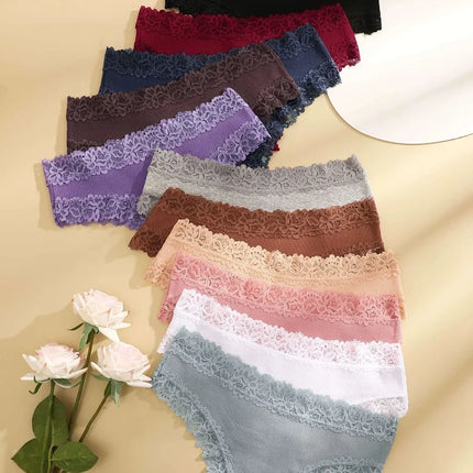 11PCS Women Lace Cotton Panties Seamless Brazilian Panties Sexy Low-Waist T-Back Bikini Female Breathable Underwear Lingerie