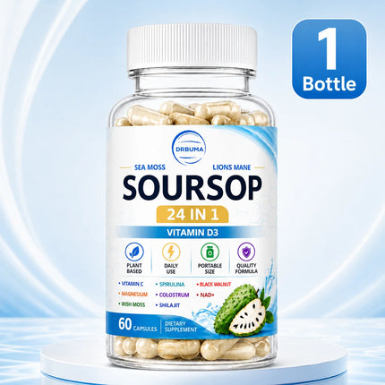 Soursop 24-in-1 Plant Nutrient Capsules, 60 Capsules – Portable Daily Dietary Supplement for Adults, Rich in Multiple Nutrients, Ideal for Home, Office and Travel Use, European & American Style Wellness Management Nutrition