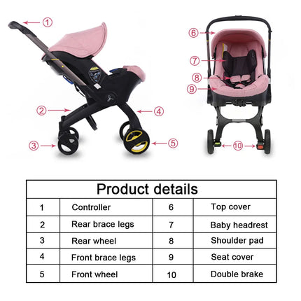 3‑in‑1 Lightweight Foldable Baby Stroller Travel System, Reversible Push Seat Convertible to Bassinet & Carrycot Pram, Portable Newborn Pushchair with Sun Canopy Multi‑Function Baby Carriage