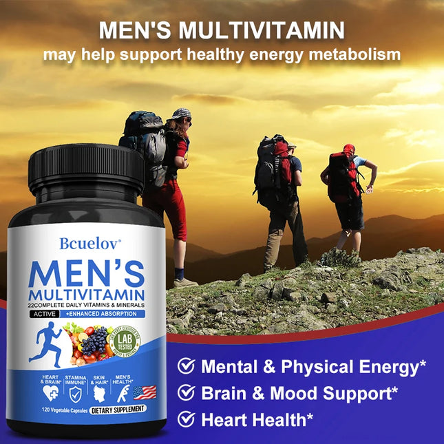 Multivitamin for Men - Daily Multivitamin for Energy, Focus & Brain, Men's Health Complex, Non-GMO120 , 120 Vegetarian Capsules