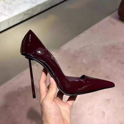 Fashion Red Patent Leather High Heel Shoes Women Sexy Pointed Toe Dress Pumps Office Lady Shoes Black
