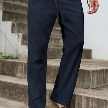 Summer New Linen Straight-Cut Leisure Pants for Men, Breathable Lightweight Beach-Style Cotton-Linen Long Pants