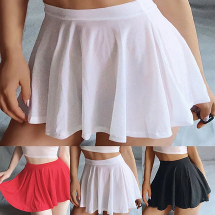 Women Sexy Pleated Transparent  A-Line High Rise Costume Skirt Lingerie Sheer Skirts Casual Simple Fashion Ladies Mini Skirt