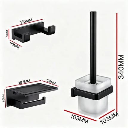 Matt Black 304Stainless Steel 2/4/6 Hook Toilet Brush Holder Toilet Paper Holder Towel Bar Rail Rack Hanger Hook Hardware Set