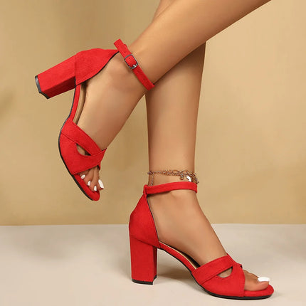 Ladies' Sandals, Red Open Toed Sandals High Heels Thick Heels Lightweight Shoes 2026 Fashionable and Elegant Evening Shoes