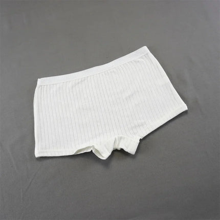 10PCS Women Boxers Underwear Ribbed Cotton Panties Sports Ladies Boyshorts Female Solid Color Cozy Lingerie Intimate