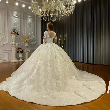 Customized Muslim Wedding Dresses Long Sleeve O Neck Wedding Gown Lace Bride Dresses Vestidos De Novia