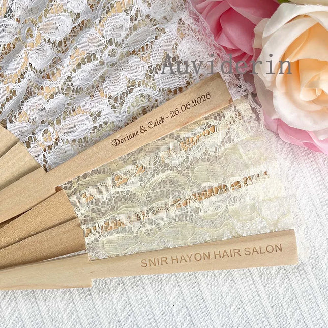 10/30pcs Exquisite Lace Wooden Folding Hand Fans Personalize Engrave Text Logo on Wood for Dancing & Wedding Party Home Decor