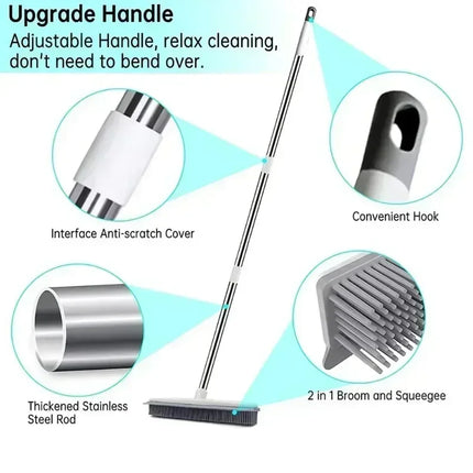 Rubber Broom Long Handle for Pet Hair Fur Remover Broom No Scratch Floor Brush for Fluff Carpet Floor Bathroom Cleaning Tools