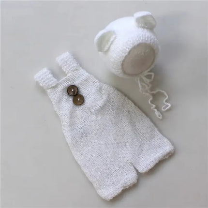 Newborn Baby Infant Photography Props Boy Girl Outfits Cute Bear Hat and Overalls Set Soft Mohair Bebe Photo Clothes Jumsuit