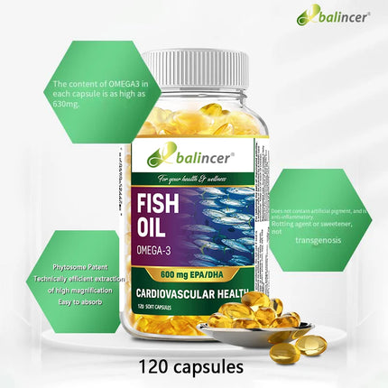 630mg Wild Caught Omega 3 Fish Oil Softgels, Rich EPA & DHA Daily Nutrient Supplement, Brain Eye Joint Skin & Immune Support