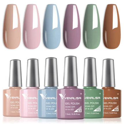 Venalisa Nail Gel Polish Kit HEMA TPO FREE Nude Pink Color Collection Self Leveling Full Coverage Nail Manicure Set 6Pcs Kit