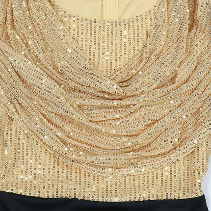 Women Sequin Long Sleeve Maxi Dress Pink Cowl Neck Draped Top Black Mermaid Skirt Bodycon Dresses Evening Wedding Guest Formal