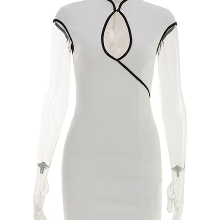Huhugirl Mini Dresses Fashion Color Block Hollow Out Sleeveless Sheath Slim Bodycon Club Street Style Designed For Women Casual