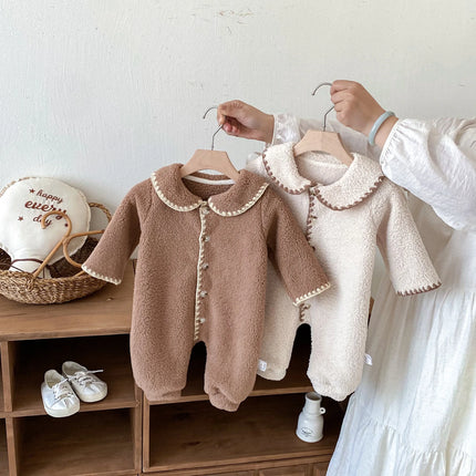 Personalized Baby Romper Korean Autumn Winter Double Sided Velvet Jumpsuit Solid Color Climbing Jacket for Infant Kids