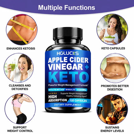 Keto ACV 1500mg Supplement, with Apple Cider Vinegar & GoBHB, for Metabolism & Gut Microbiome Health, Beautify Skin, Vitality