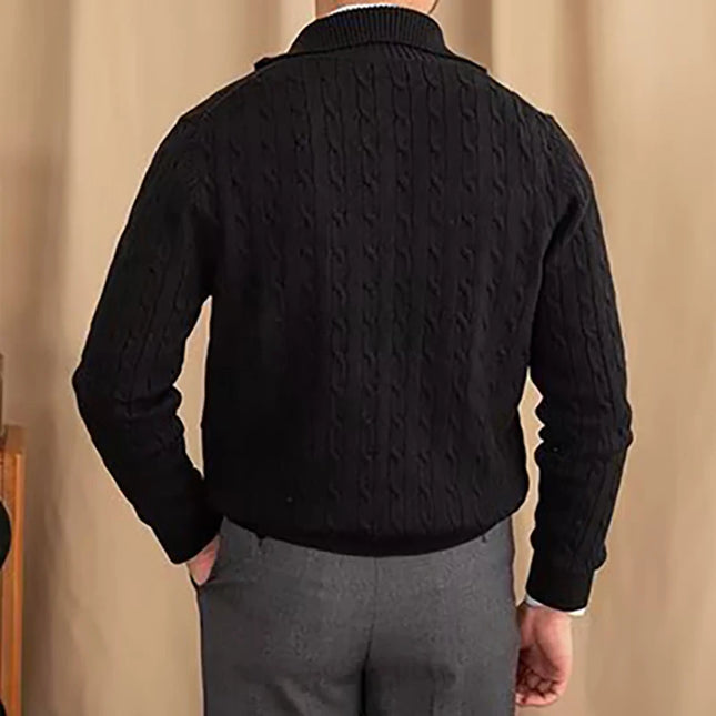 Half-Zipper Men's Sweater Autumn Winter Thickened Turn-Down Collar Vintage Business Knitwear Pullover Casual Sweater Male Polo