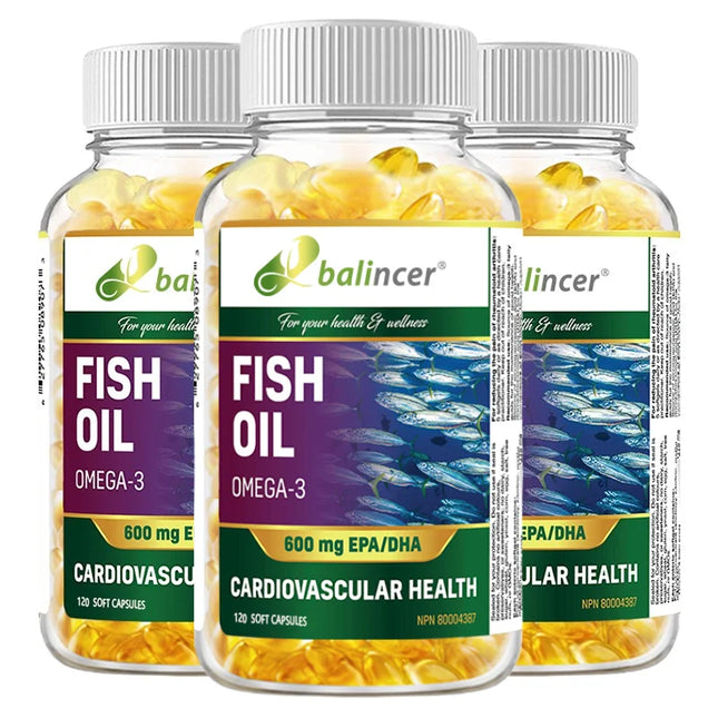 630mg Wild Caught Omega 3 Fish Oil Softgels, Rich EPA & DHA Daily Nutrient Supplement, Brain Eye Joint Skin & Immune Support
