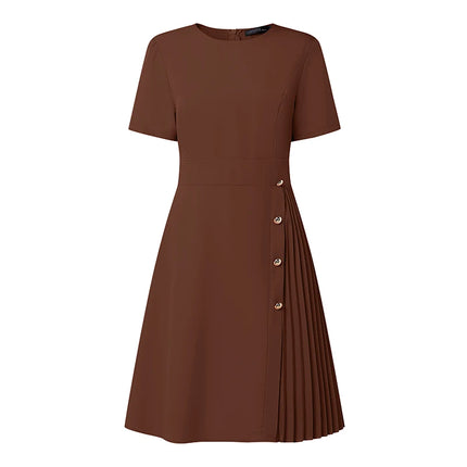 Stylish Pleated Dresses ZANZEA Women Summer Solid OL Work Dress Elegant A-line Knee Length Robe O Neck Short Sleeve Sundress