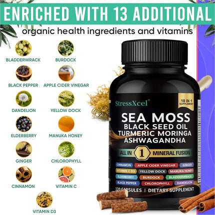 Sea Moss Supplement - Supports Thyroid Health, Antioxidant, Anti-aging, Improve Immunity, Detox, Beauty Health