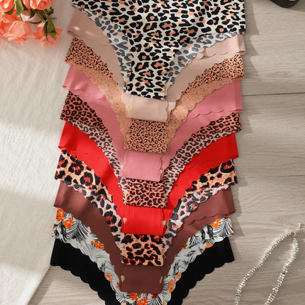 10pcs Women Seamless Wavy Edge Breathable Comfortable Soft Fabric Sexy Triangle Panties