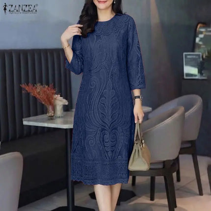2026 ZANZEA Women 3/4 Sleeve Lace Patchwork Sundress Spring Summer Dress Elegant Work Dresses Stylish A Line Party Vestido Robe