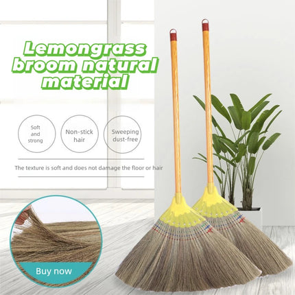 Handmade Thai-style natural broom - Extra-long heavy-duty cleaning broom, non-hair-sticking, suitable for home, event, and cultural decoration - Sturdy Asian grass and wood structure, soft cleaning tool