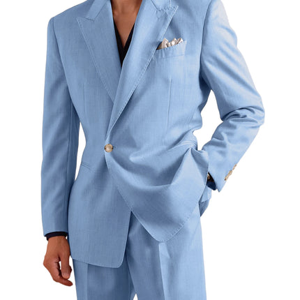 Men's Linen Set 2 Piece Peak Lapel 1 Button Slim Fit Blazer Straight Trousers Lightweight Breathable Summer Casual Wedding Party