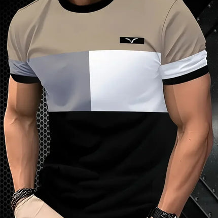 Summer classic men's T-shirt: Outdoor round-neck short-sleeved top with striped print, loose street men's T-shirt with additiona