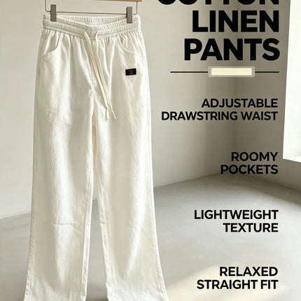 Men Baggy Pants Cotton Linen Loose‑Fit Trousers High‑Quality Retro Streetwear Male Casual Solid Color Wide Leg Daily‑Wear Pants