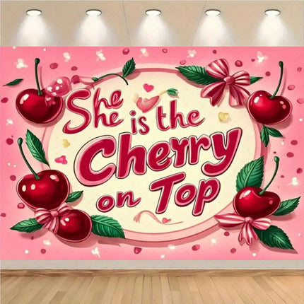Checkered Cherry Butterfly Bow Theme Banner Background, Children's Birthday Party, Room Decoration Photography Background Cloth