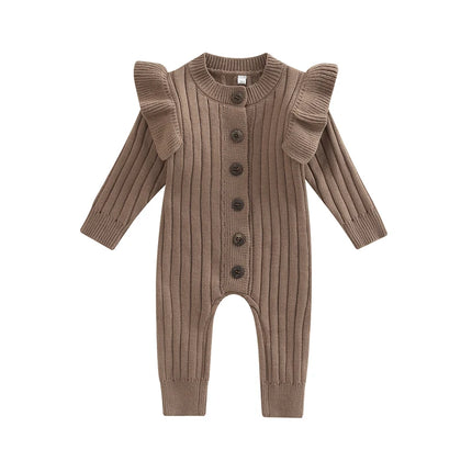 FOCUSNORM 0-18M Autumn Winter Baby Girls Boys Romper 3 Colors Solid Long Fly Sleeve Knitted Single Breasted Jumpsuit