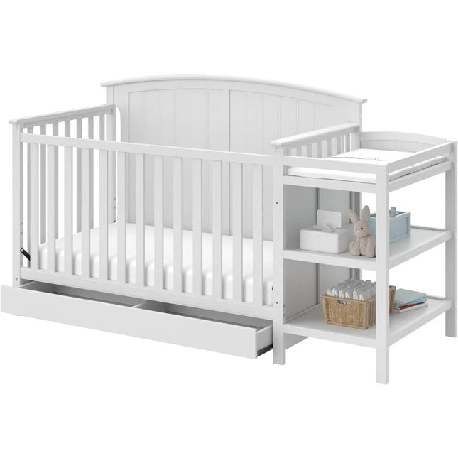 US Shipping Hot New Convertible Crib and Changer 5 in 1 GREENGUARD Gold Certified Converts to Toddler Bed and Full Bed Fits