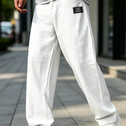 Men Baggy Pants Cotton Linen Loose‑Fit Trousers High‑Quality Retro Streetwear Male Casual Solid Color Wide Leg Daily‑Wear Pants